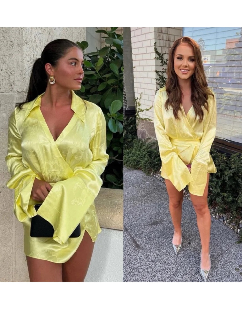 NWT Rat & Boa Paloma Lemon Yellow Mini Dress Long Sleeve Medium New Satin Cute